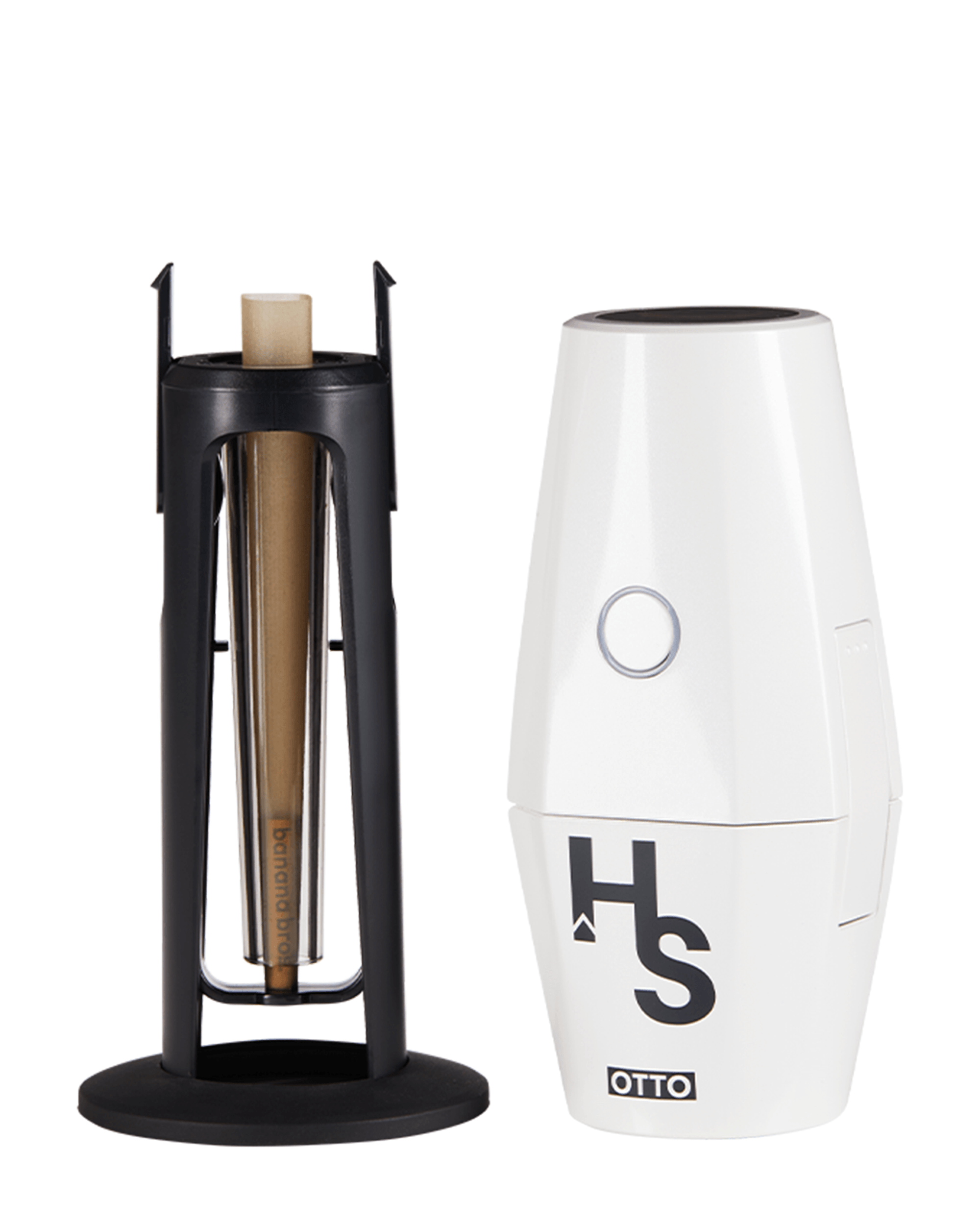 Higher Standards | Banana Bros. Otto Plastic Automatic Electric Grinder | 11.5in Tall - Button Activated - White - 6