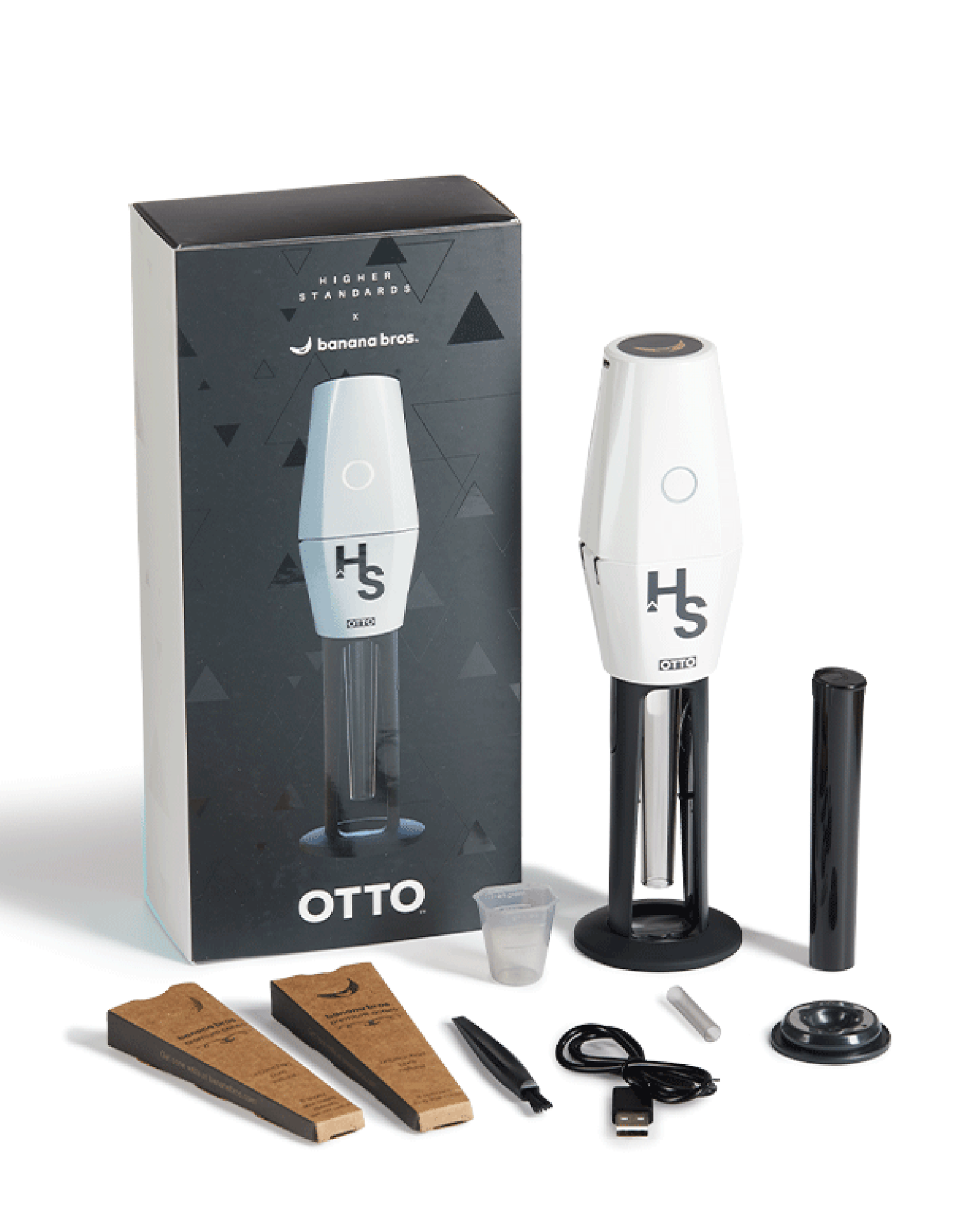 Higher Standards | Banana Bros. Otto Plastic Automatic Electric Grinder | 11.5in Tall - Button Activated - White - 7