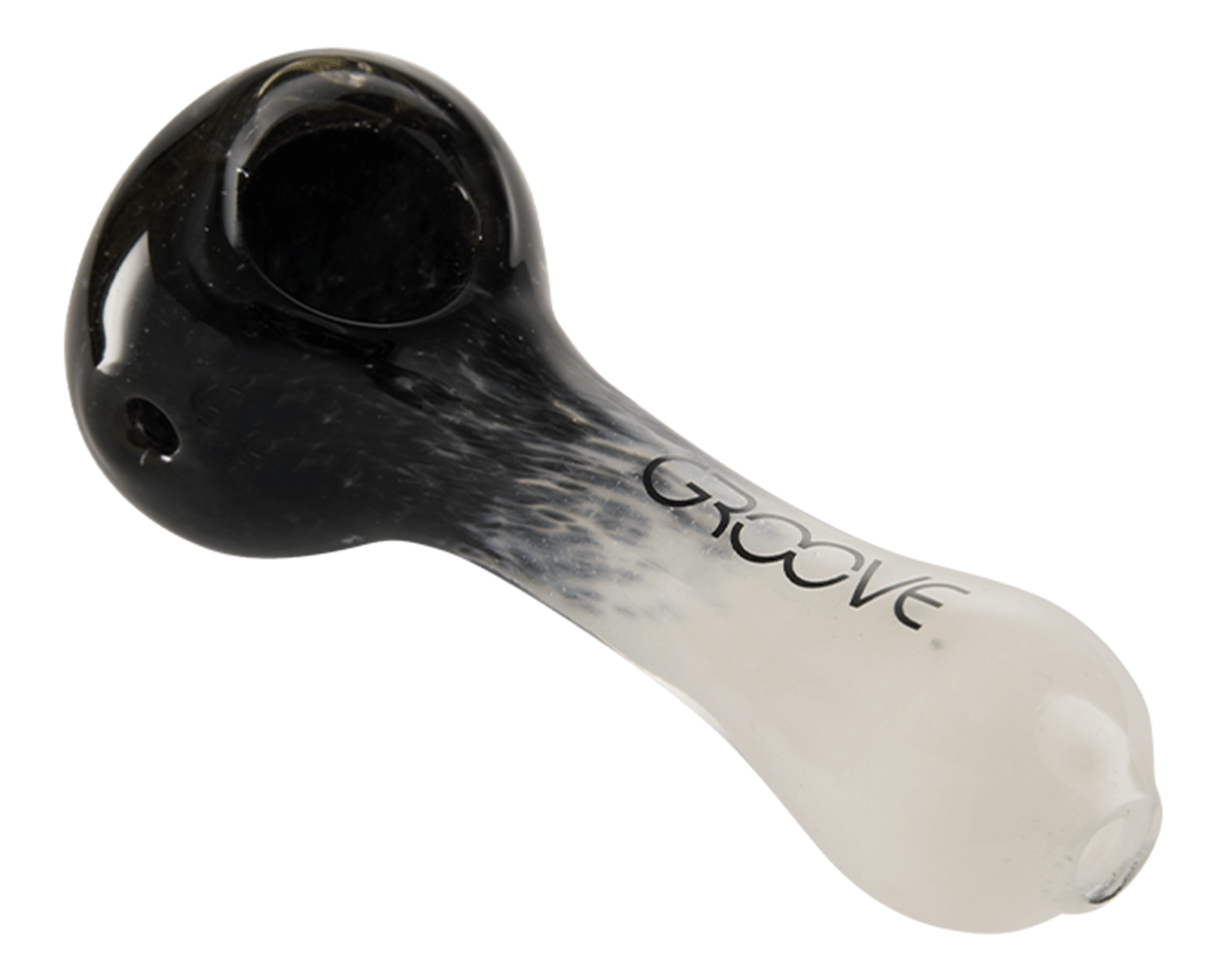 Groove | Fritted Spoon Hand Pipe w/ Black Accents | 4in Long - Glass - Clear - 3