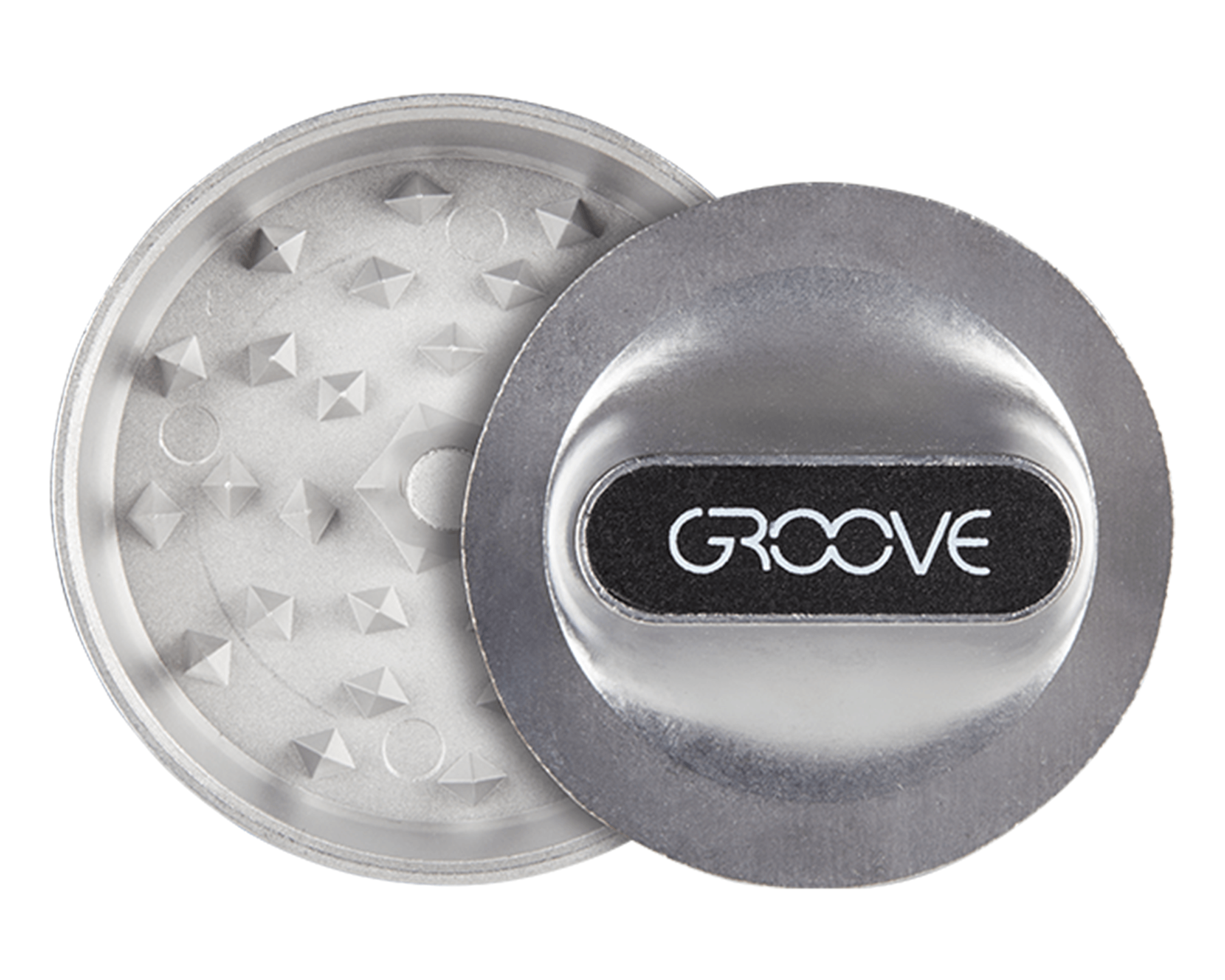 Groove | 'Retail Display' Pivot Aluminum Silver Grinder w/ Knob Grip | 2 Piece - 50mm - 12 Count - 5