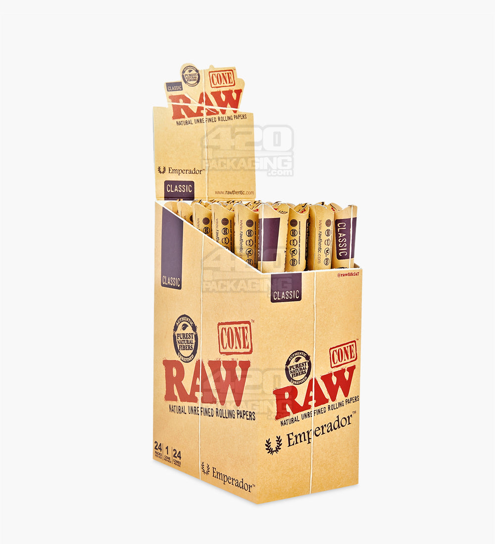 RAW | 'Retail Display' Emperador Super Size Pre-Rolled Cones | 180mm - Organic Hemp Paper - 24 Count