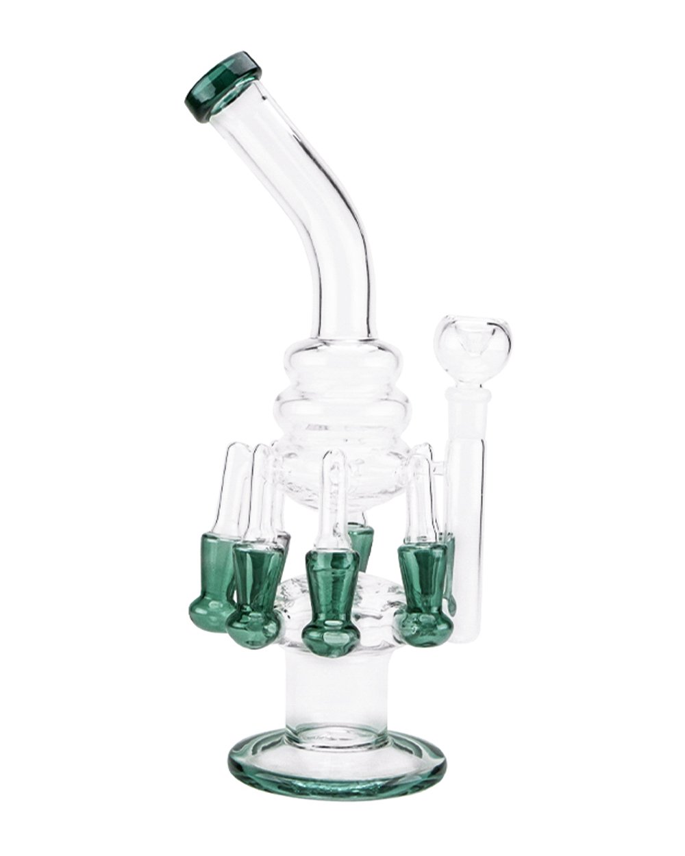 13" Teal Curved 7 Arm Recycler Water Pipe 14mm - 5