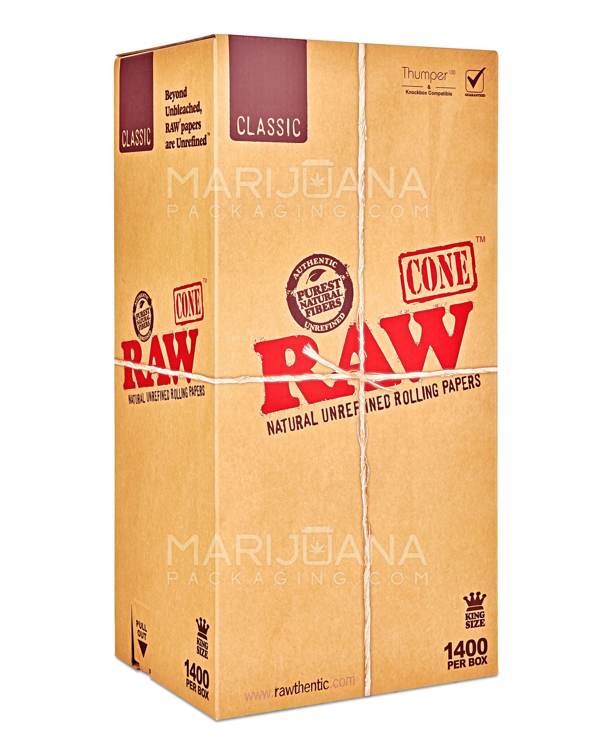 RAW | Classic King Size Pre-Rolled Cones | 109mm - Unbleached Paper - 1400 Count - 1