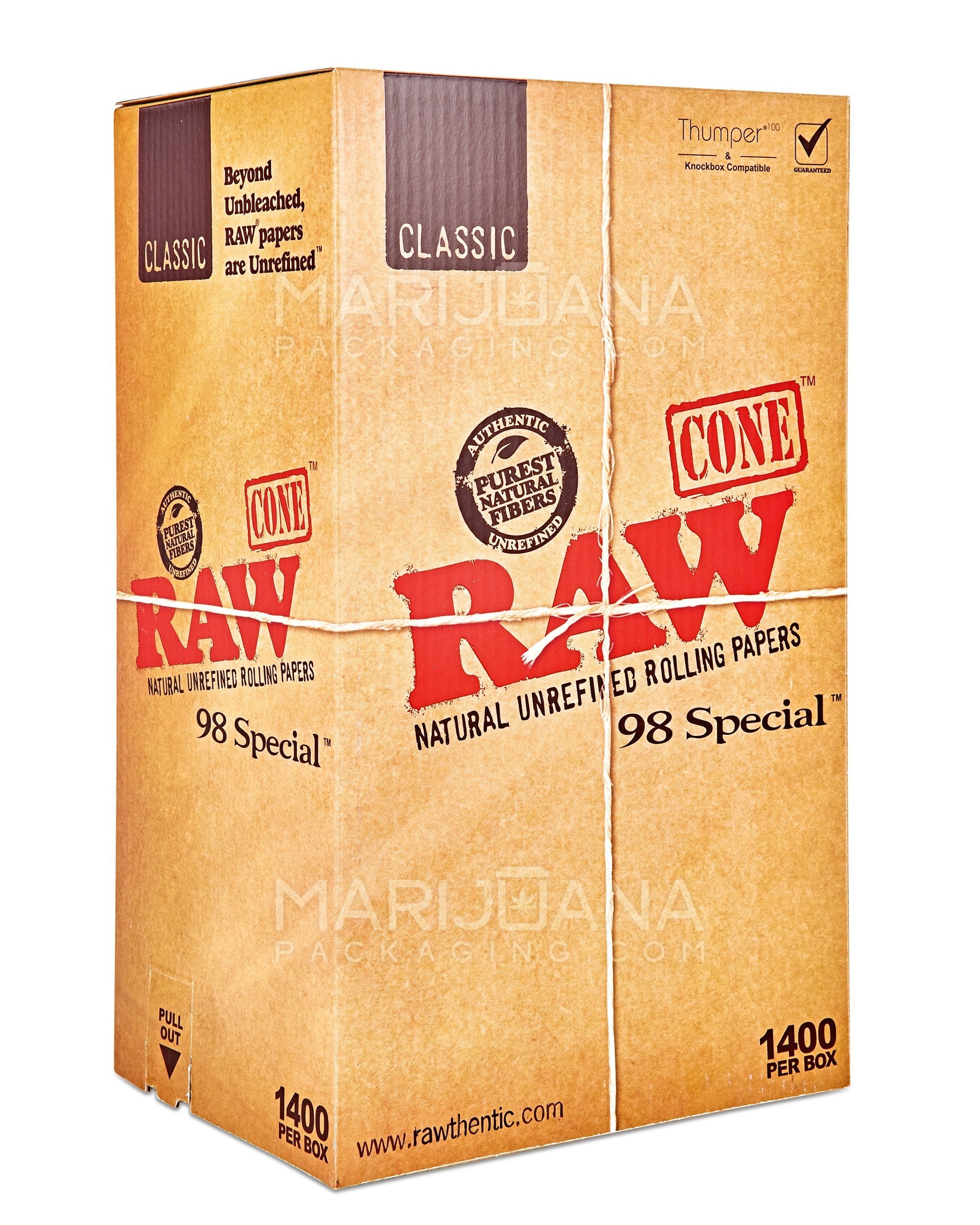 RAW | Classic 98 Special Pre-Rolled Cones | 98mm - Unbleached Paper - 1400 Count - 1