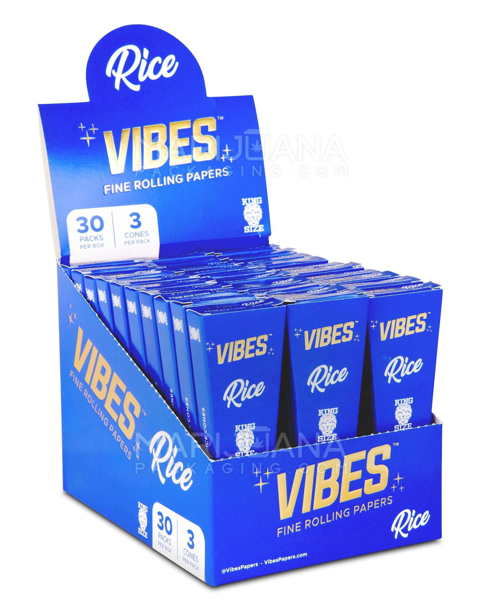 VIBES | 'Retail Display' King Size Rice Pre-Rolled Cones | 109mm - Rice Paper - 30 Count - 1