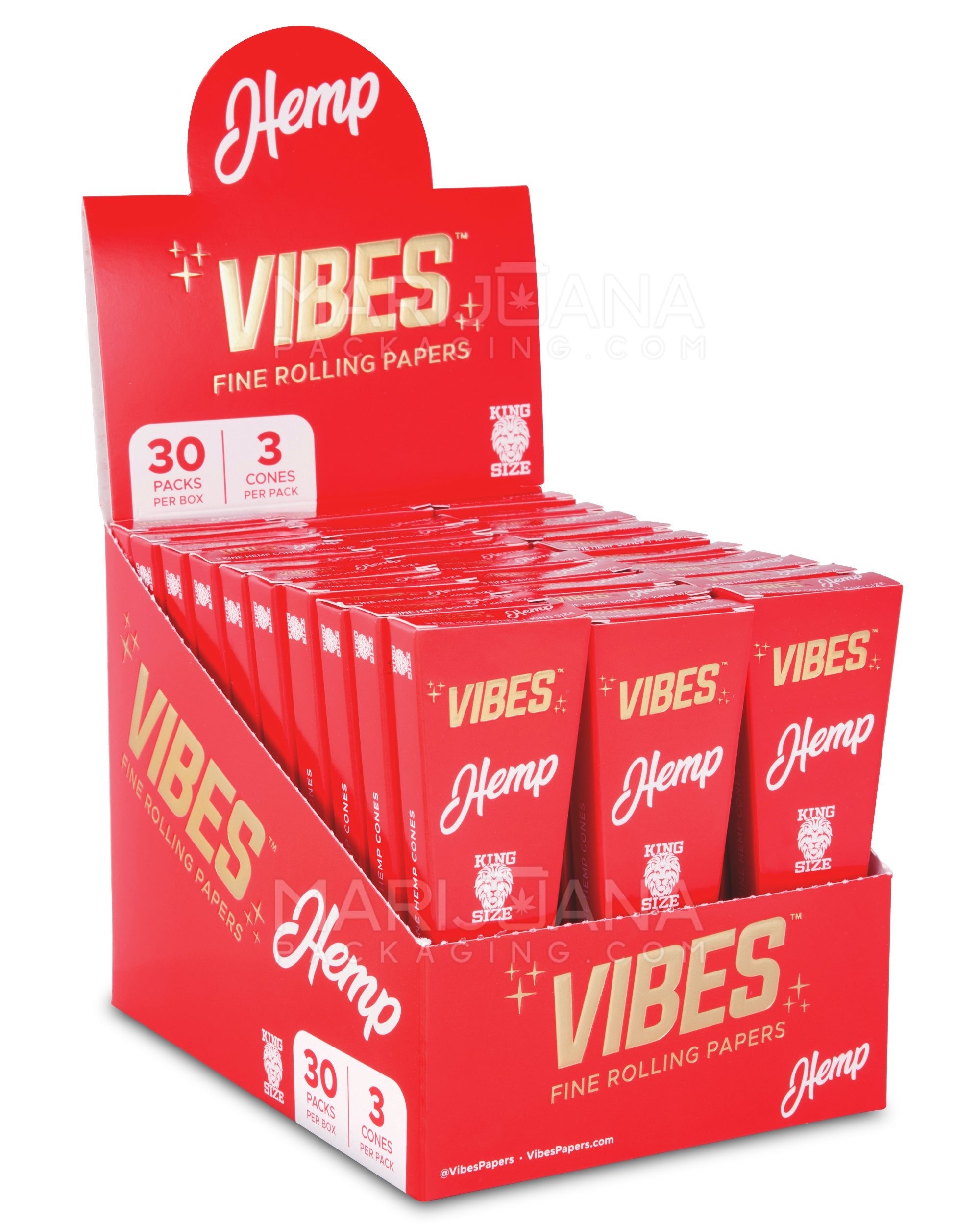 VIBES | 'Retail Display' King Size Hemp Pre-Rolled Cones | 109mm - Hemp Paper - 30 Count - 1