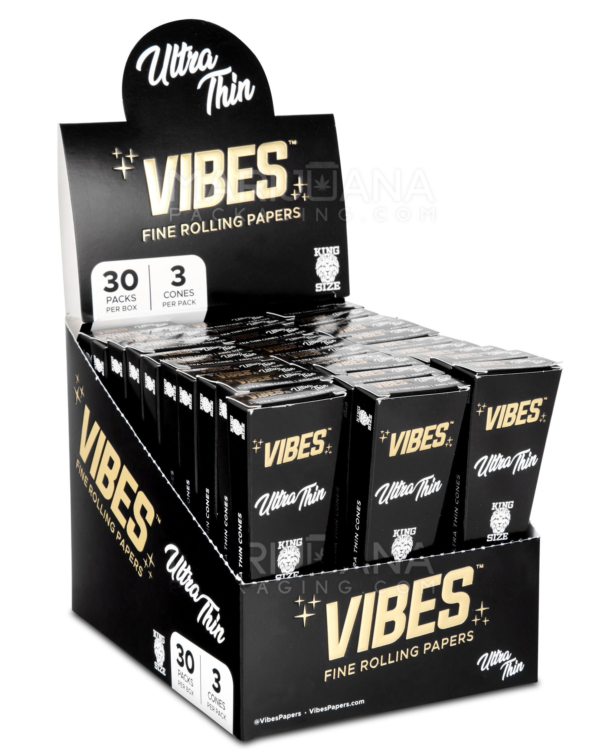 VIBES | 'Retail Display' Ultra Thin King Size Pre-Rolled Cones | 109mm - Unbleached Paper - 30 Count - 1