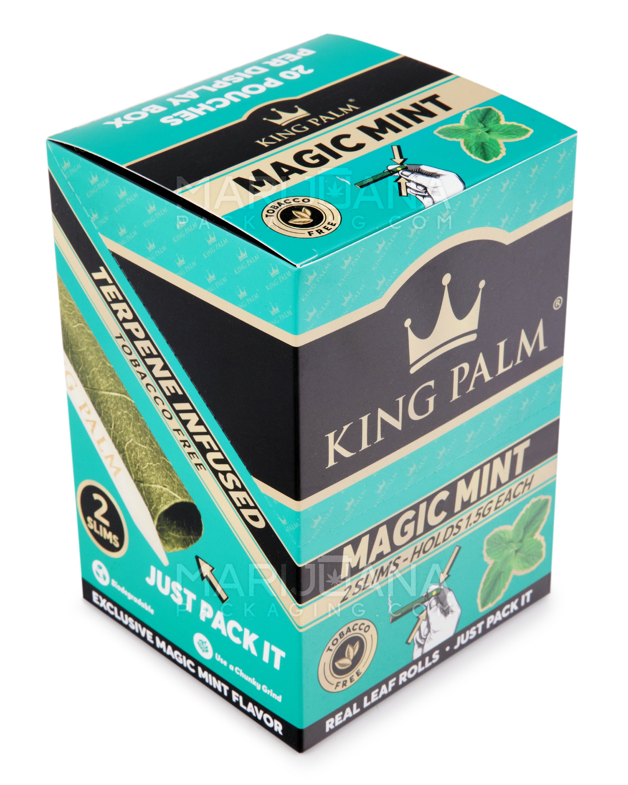 KING PALM | 'Retail Display' Natural Leaf Slim Rolls Blunt Wraps | 100mm - Magic Mint - 20 Count - 2