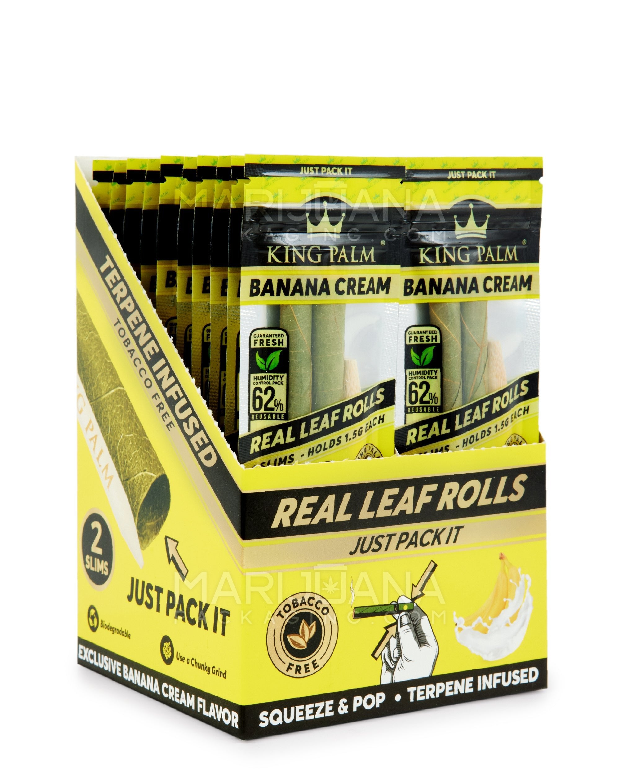 KING PALM | 'Retail Display' Natural Leaf Slim Rolls Blunt Wraps | 100mm - Banana Cream - 20 Count - 1