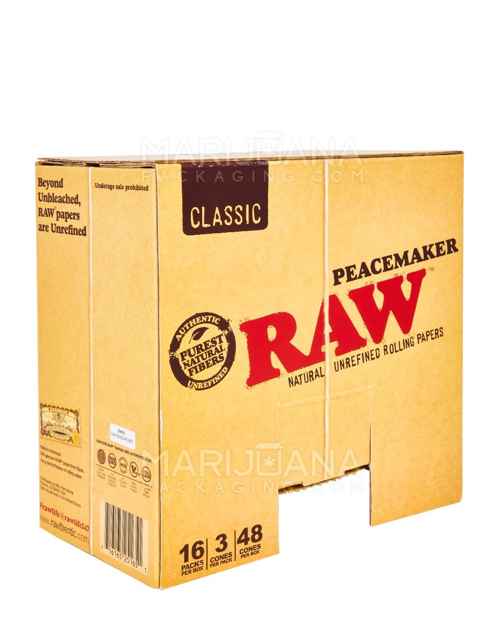 RAW | 'Retail Display' Peacemaker Pre-Rolled Cones | 140mm - Unbleached Paper - 16 Count - 3
