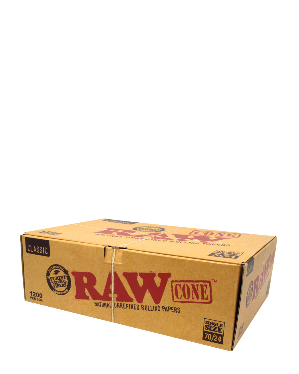 RAW | Classic Single Size Pre-Rolled Cones | 70mm - Unbleached Paper - 1200 Count - 1