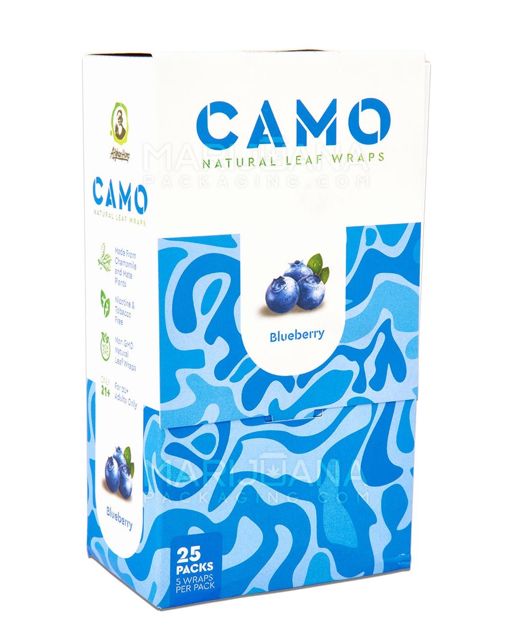 CAMO | 'Retail Display' Natural Leaf Resealable Pouch Blunt Wraps | 109mm - Blueberry - 25 Count - 3