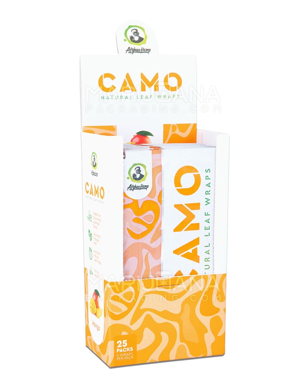 CAMO | 'Retail Display' Natural Leaf Resealable Pouch Blunt Wraps | 109mm - Mango - 25 Count - 2