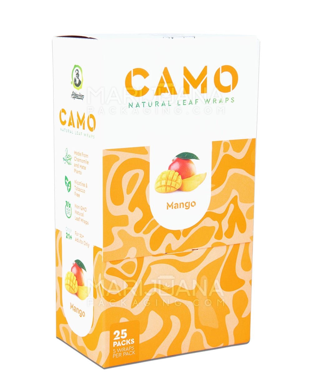 CAMO | 'Retail Display' Natural Leaf Resealable Pouch Blunt Wraps | 109mm - Mango - 25 Count - 3
