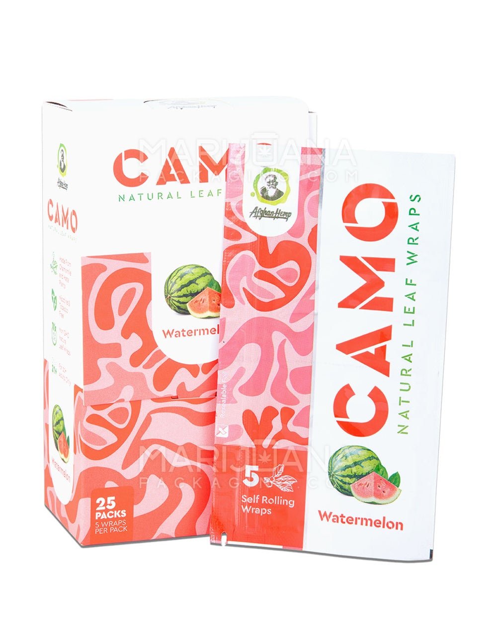 CAMO | 'Retail Display' Natural Leaf Resealable Pouch Blunt Wraps | 109mm - Watermelon - 25 Count - 1