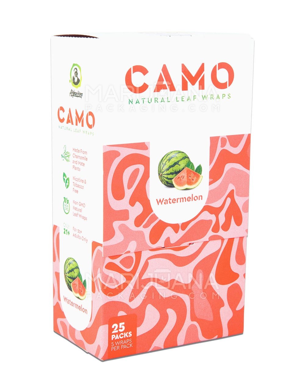 CAMO | 'Retail Display' Natural Leaf Resealable Pouch Blunt Wraps | 109mm - Watermelon - 25 Count - 3