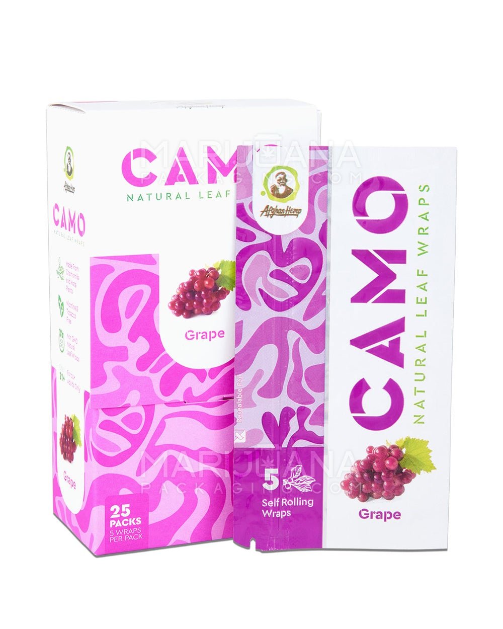 CAMO | 'Retail Display' Natural Leaf Resealable Pouch Blunt Wraps | 109mm - Grape - 25 Count - 1