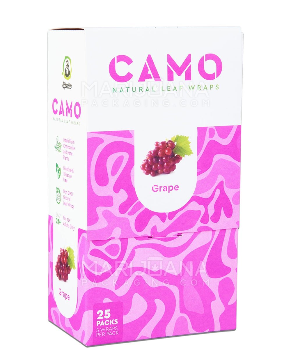 CAMO | 'Retail Display' Natural Leaf Resealable Pouch Blunt Wraps | 109mm - Grape - 25 Count - 3