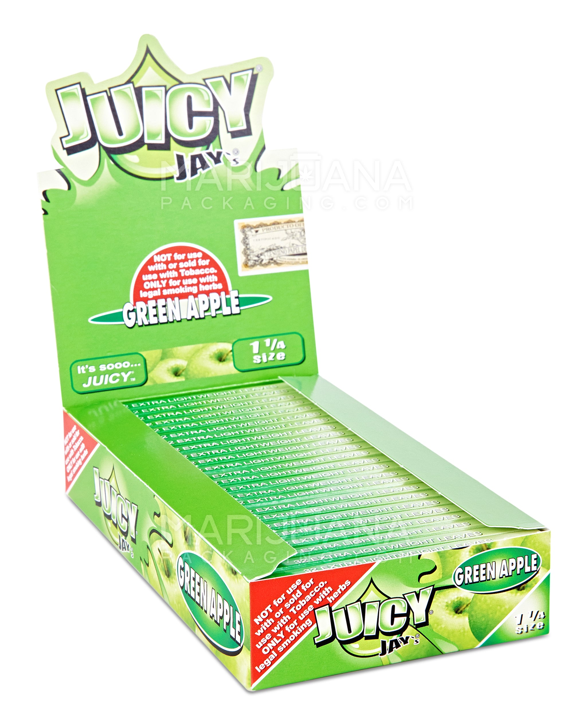 JUICY JAY'S | 'Retail Display' 1 1/4 Size Hemp Rolling Papers | 76mm - Green Apple - 24 Count - 1