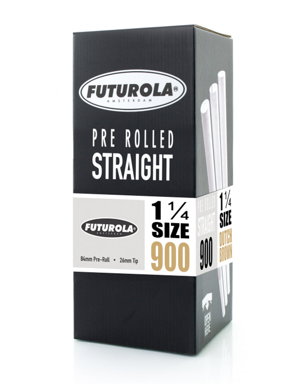 FUTUROLA | Straight 1 1/4 Size Pre-Rolled Cones | 84mm - Dutch Brown Paper - 900 Count - 1