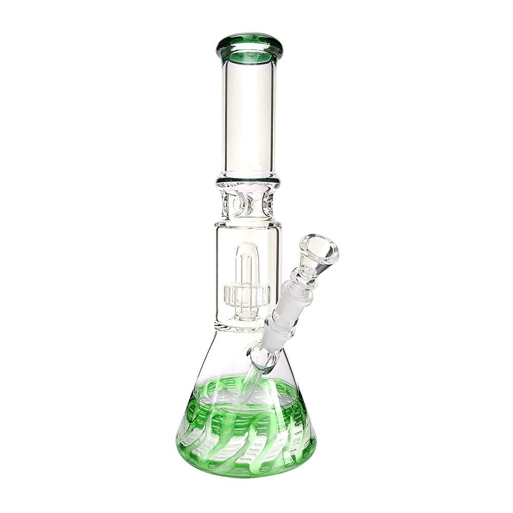 USA Glass | Double Chamber Showerhead Perc Raked Glass Beaker Water Pipe w/ Ice Catcher | 15in Tall - 18mm Bowl  - 7