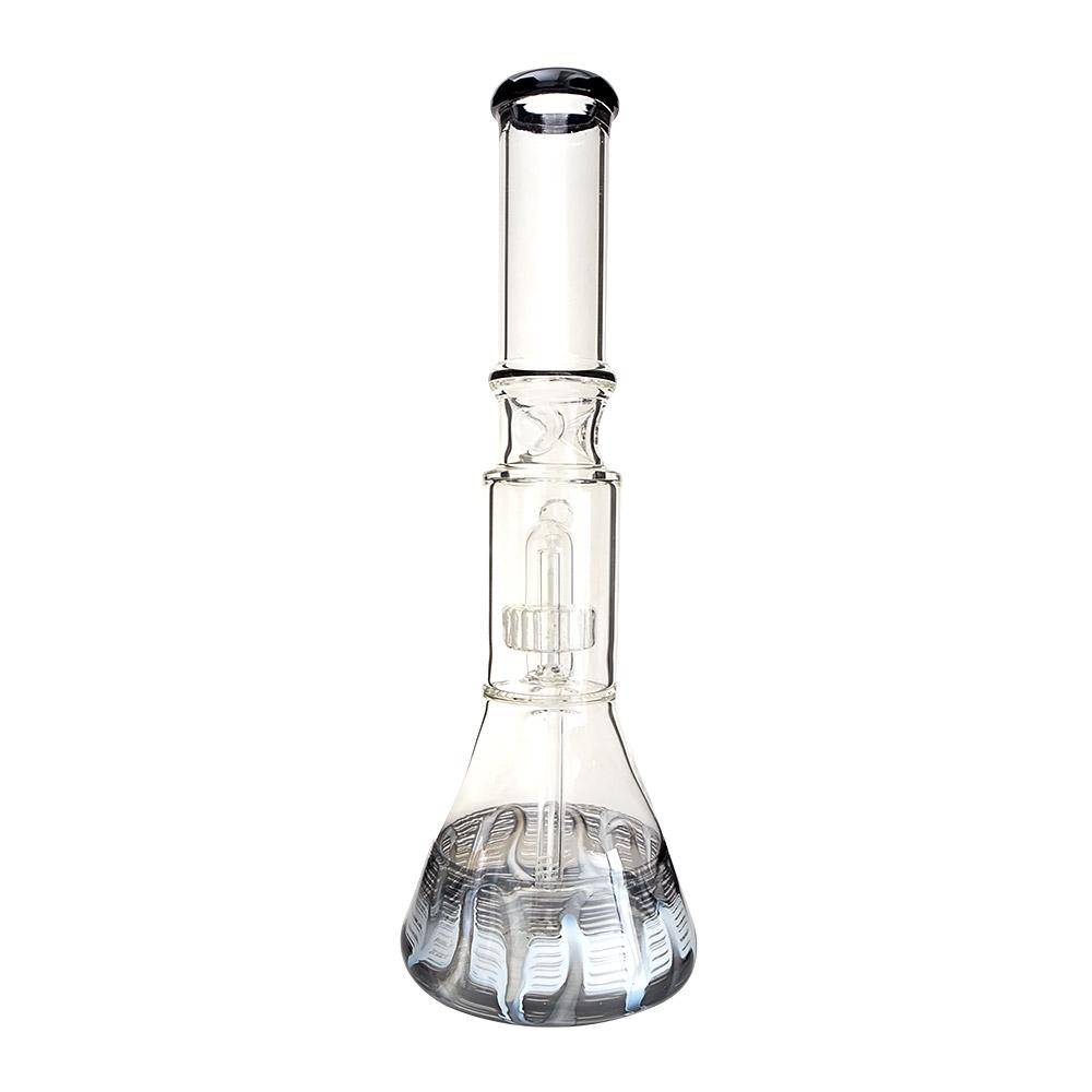 USA Glass | Double Chamber Showerhead Perc Raked Glass Beaker Water Pipe w/ Ice Catcher | 15in Tall - 18mm Bowl  - 2