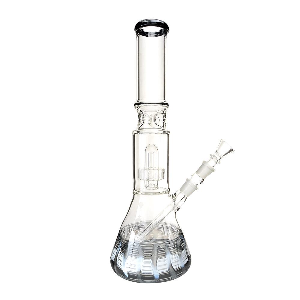 USA Glass | Double Chamber Showerhead Perc Raked Glass Beaker Water Pipe w/ Ice Catcher | 15in Tall - 18mm Bowl  - 3
