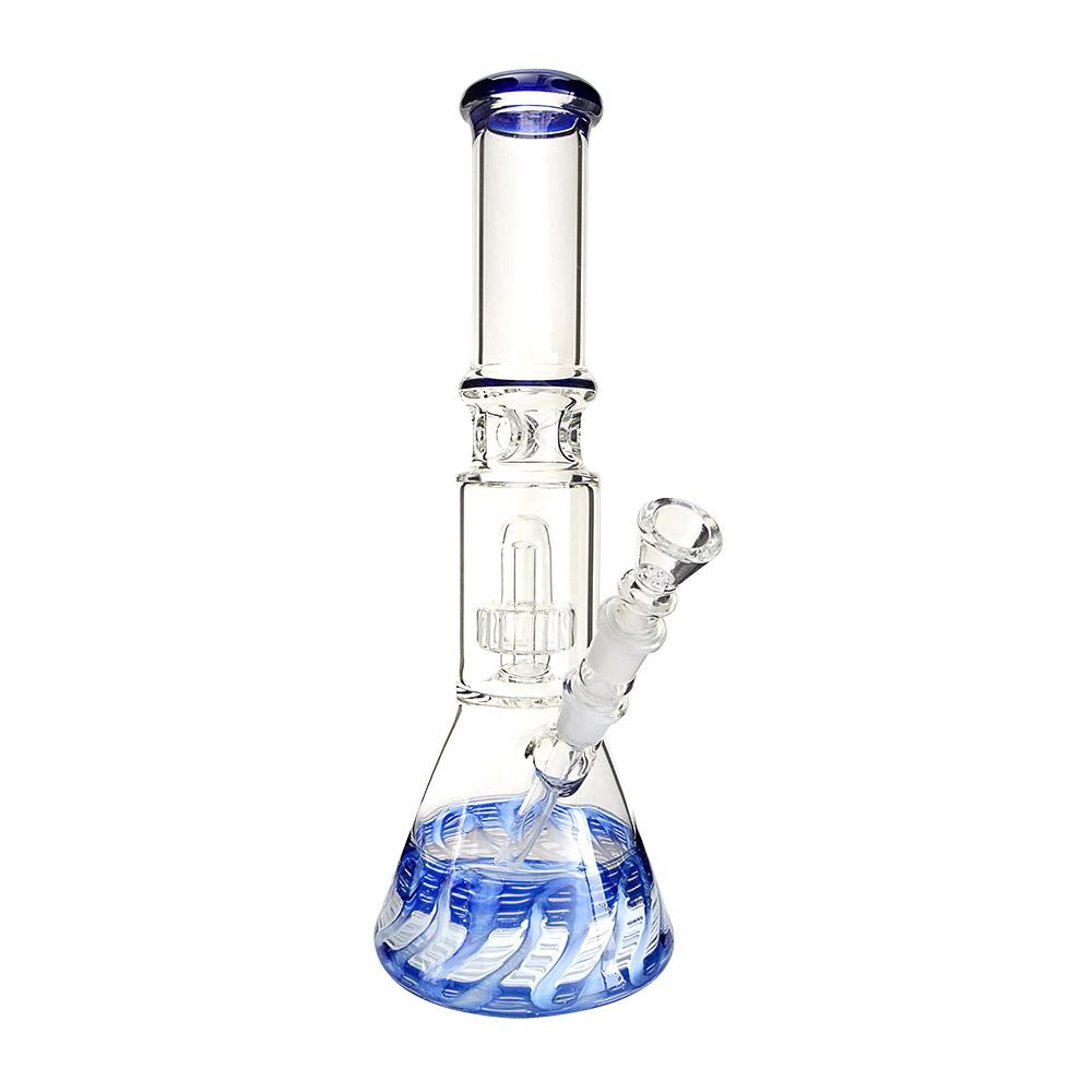 USA Glass | Double Chamber Showerhead Perc Raked Glass Beaker Water Pipe w/ Ice Catcher | 15in Tall - 18mm Bowl  - 8