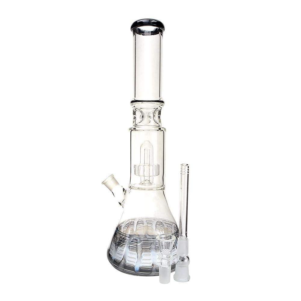 USA Glass | Double Chamber Showerhead Perc Raked Glass Beaker Water Pipe w/ Ice Catcher | 15in Tall - 18mm Bowl  - 4