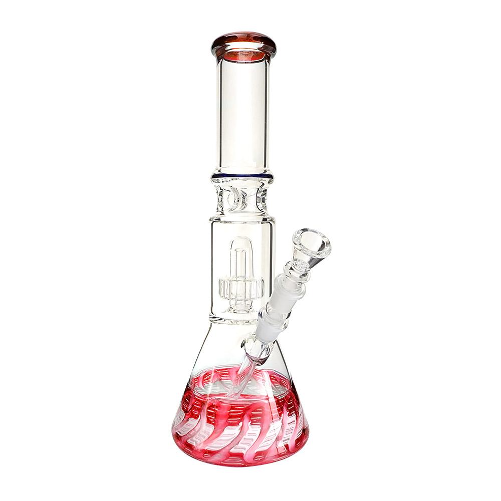USA Glass | Double Chamber Showerhead Perc Raked Glass Beaker Water Pipe w/ Ice Catcher | 15in Tall - 18mm Bowl  - 6