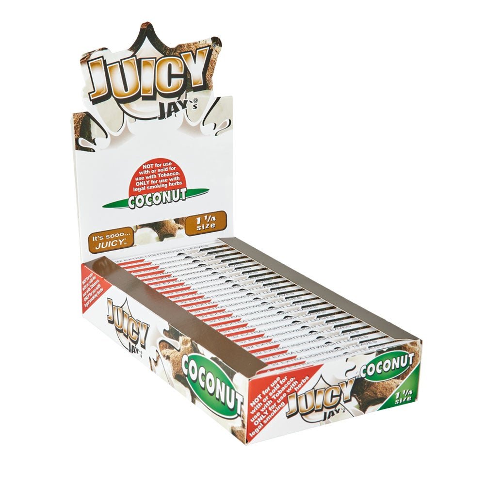 JUICY JAY'S | 'Retail Display' 1 1/4 Size Hemp Rolling Papers | 76mm - Coconut - 24 Count - 1