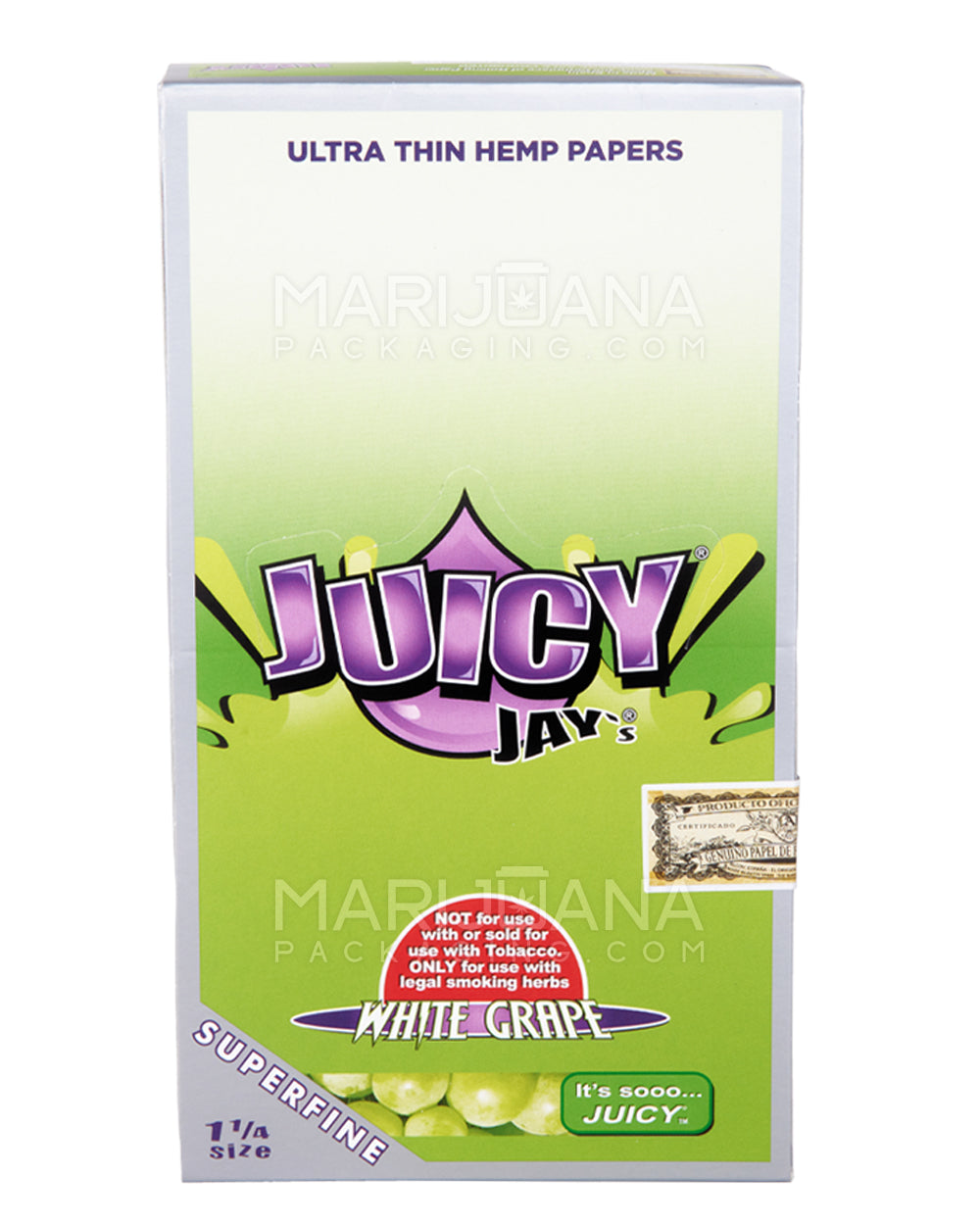JUICY JAY'S | 'Retail Display' 1 1/4 Size Hemp Rolling Papers | 76mm - White Grape - 24 Count - 2