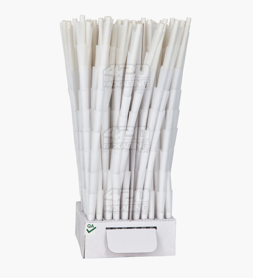 Cones + Supply 84mm 1 1/4 Sized Pre Rolled Classic White Paper Cones 900/Box - 3