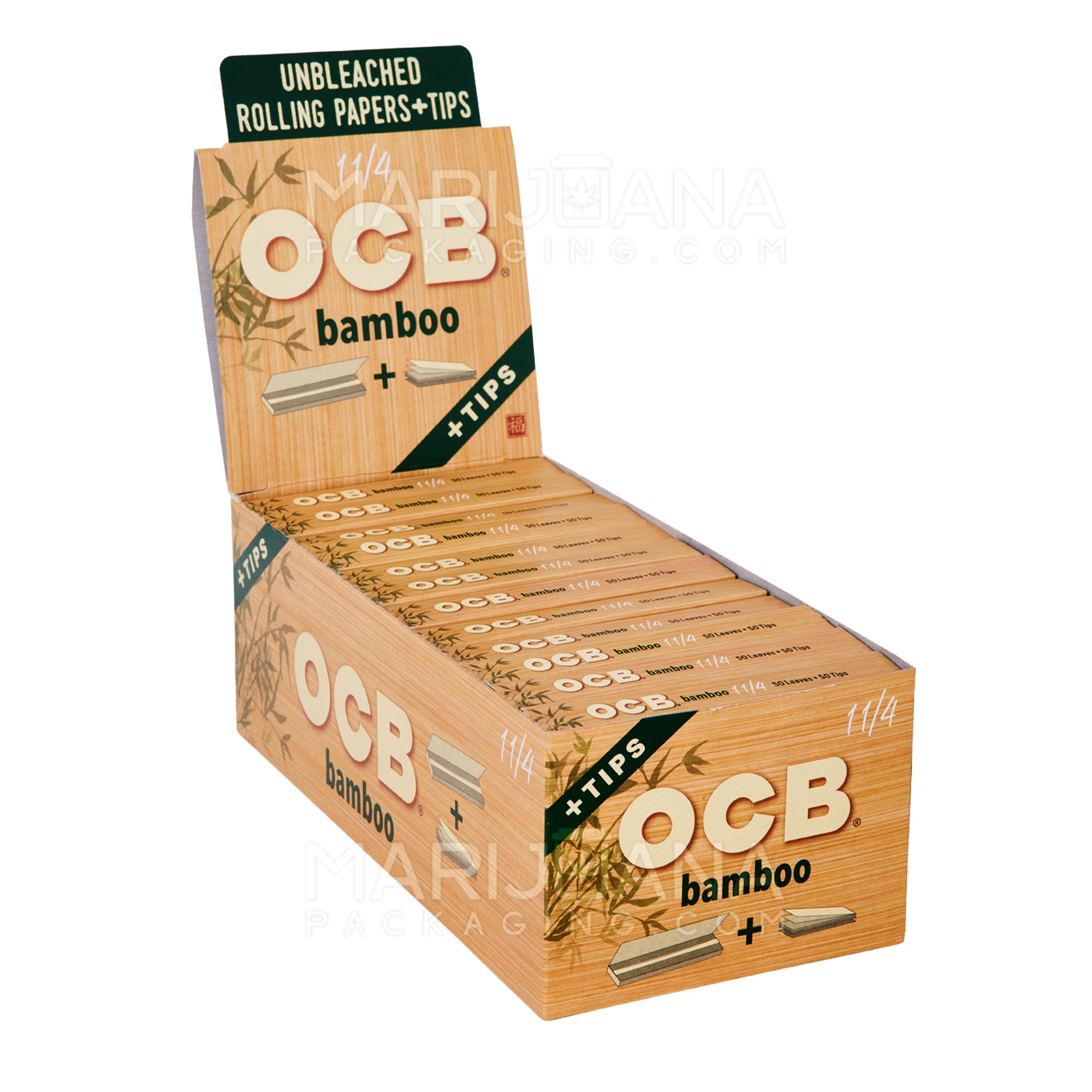 OCB | 'Retail Display' 1 1/4 Size Rolling Papers + Filter Tips | 76mm - Bamboo - 24 Count - 1