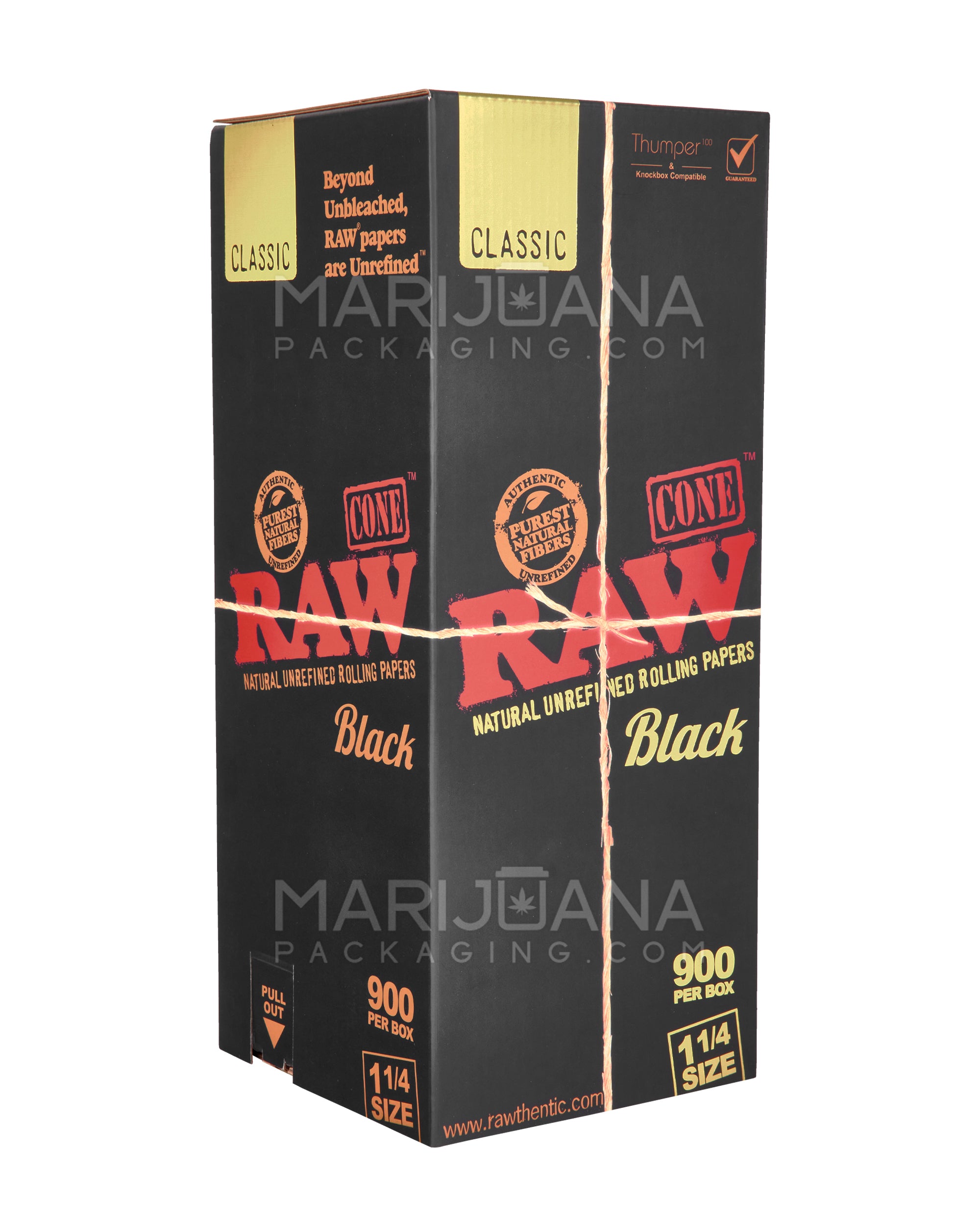 RAW | Black Classic 1 1/4 Size Pre-Rolled Cones | 84mm - Unbleached Paper - 900 Count - 1