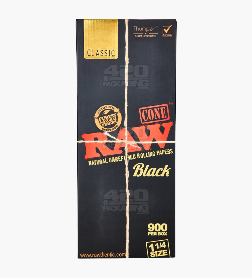RAW Black Classic 1 1/4 Size 84mm Pre Rolled Unbleached Paper Cones 900/Box - 4