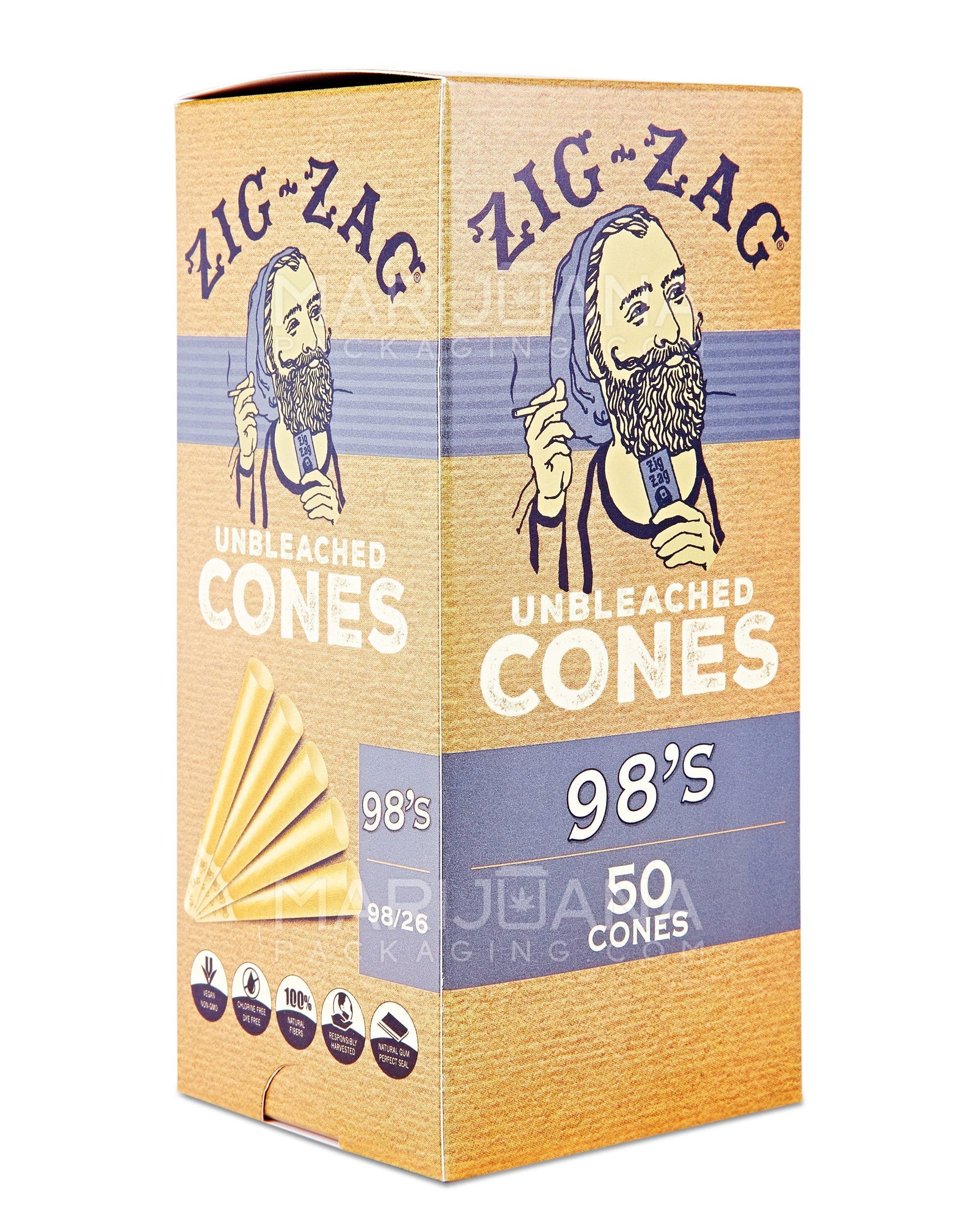 ZIG ZAG | 98 Size Pre-Rolled Cones | 98mm - Unbleached Paper - 50 Count - 1