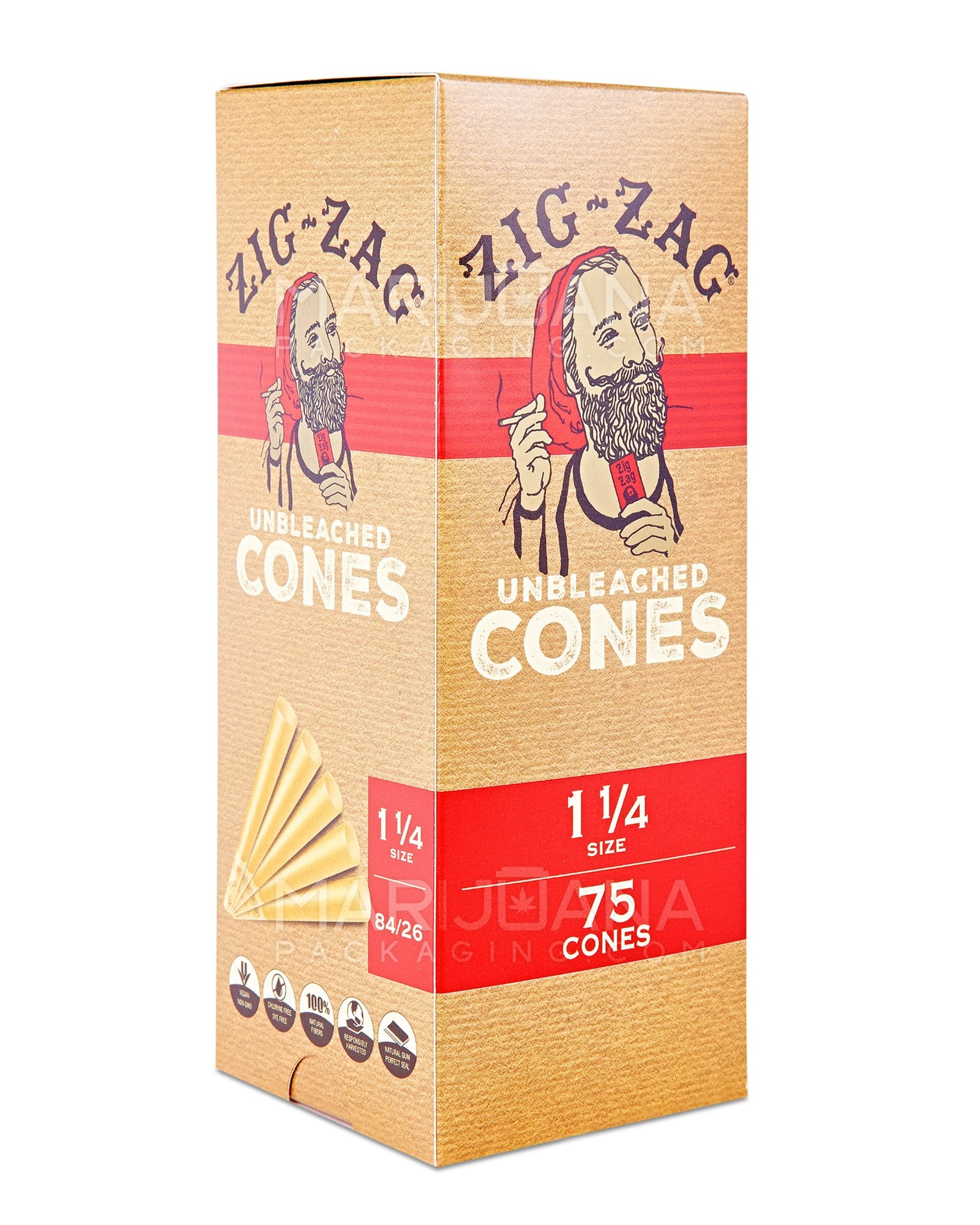 ZIG ZAG | 1 1/4 Size Pre-Rolled Cones | 84mm - Unbleached Paper - 75 Count - 1