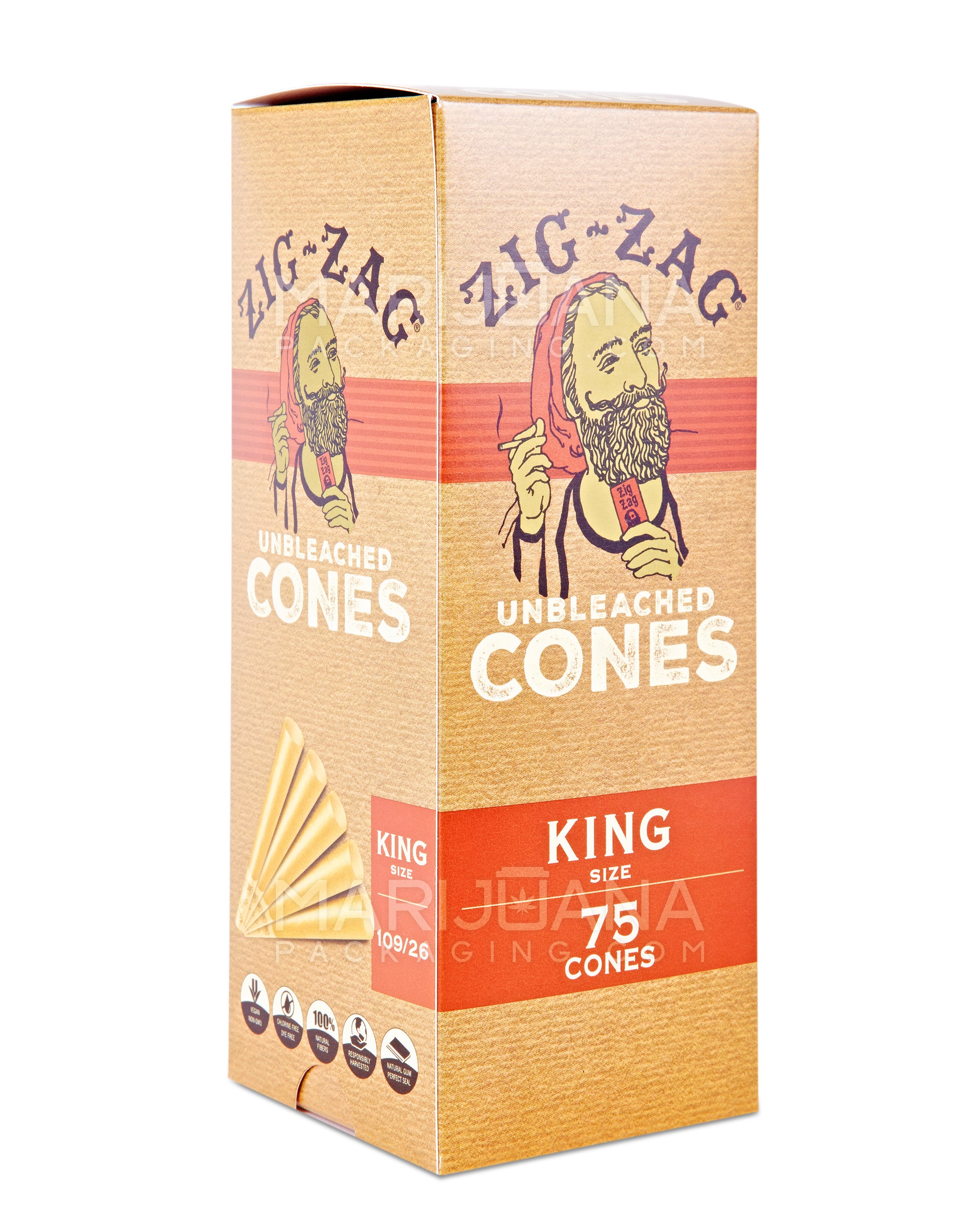 ZIG ZAG | King Size Pre-Rolled Cones | 109mm - Unbleached Paper - 75 Count - 1