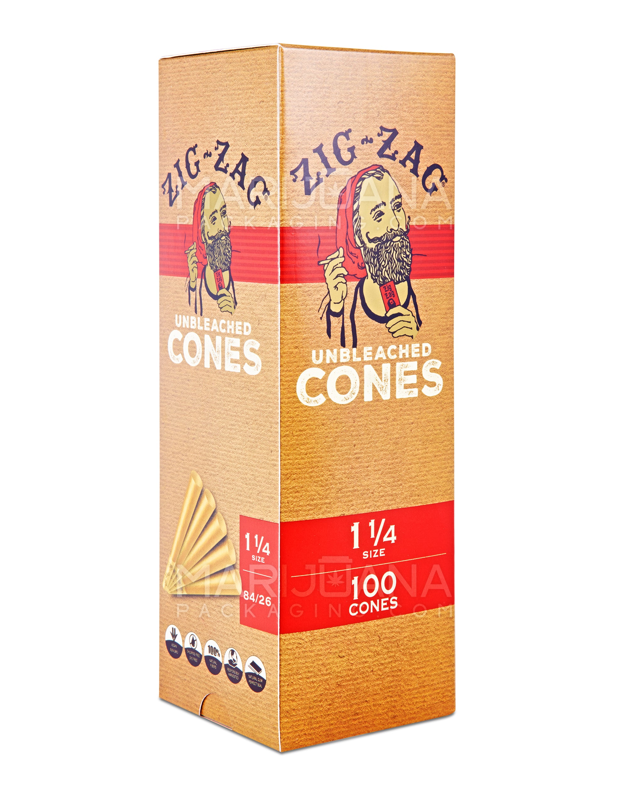 ZIG ZAG | 1 1/4 Size Pre-Rolled Cones | 84mm - Unbleached Paper - 100 Count - 1