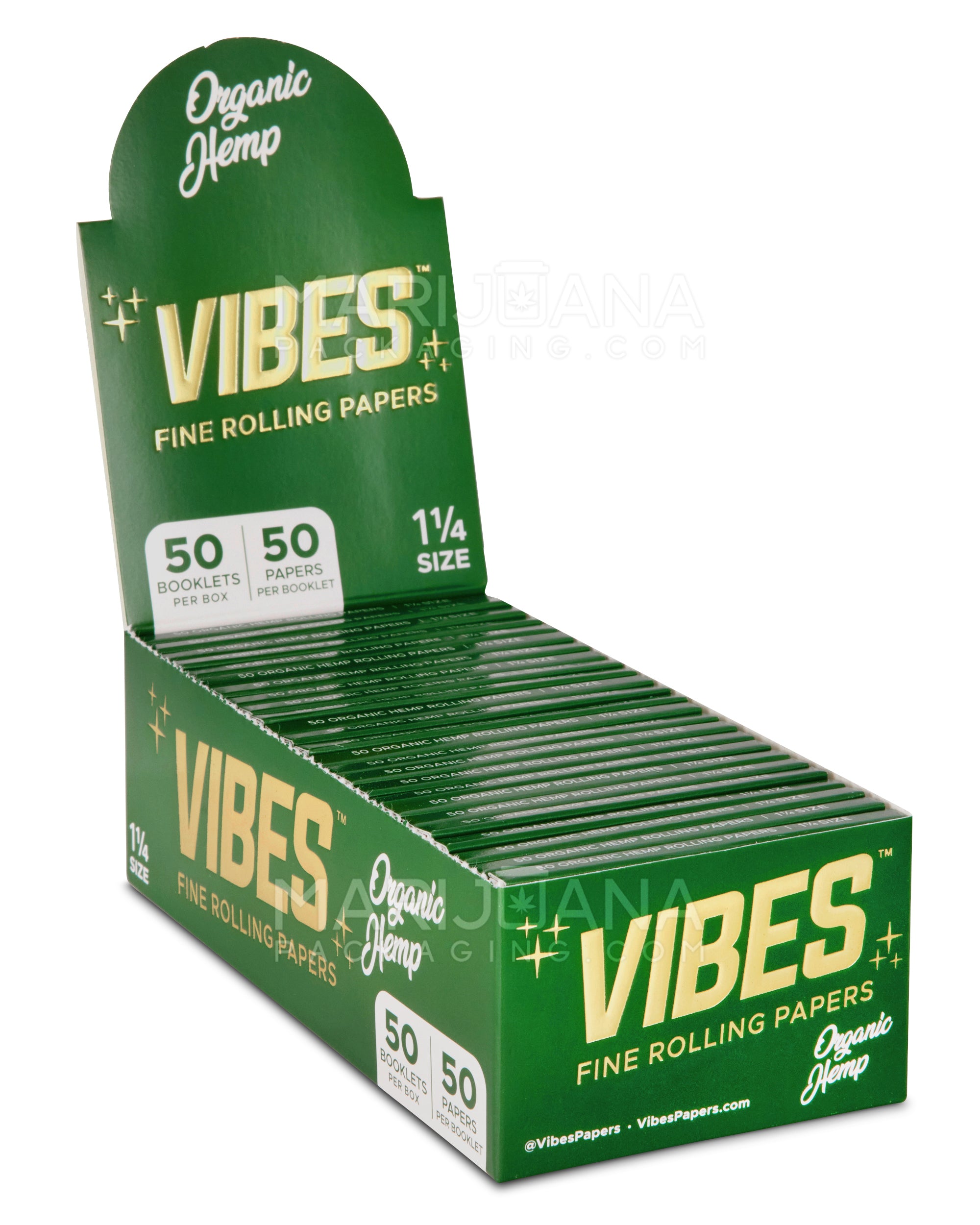 VIBES | 'Retail Display' 1 1/4 Size Size Organic Hemp Rolling Papers | 83mm - Hemp Paper - 50 Count - 1