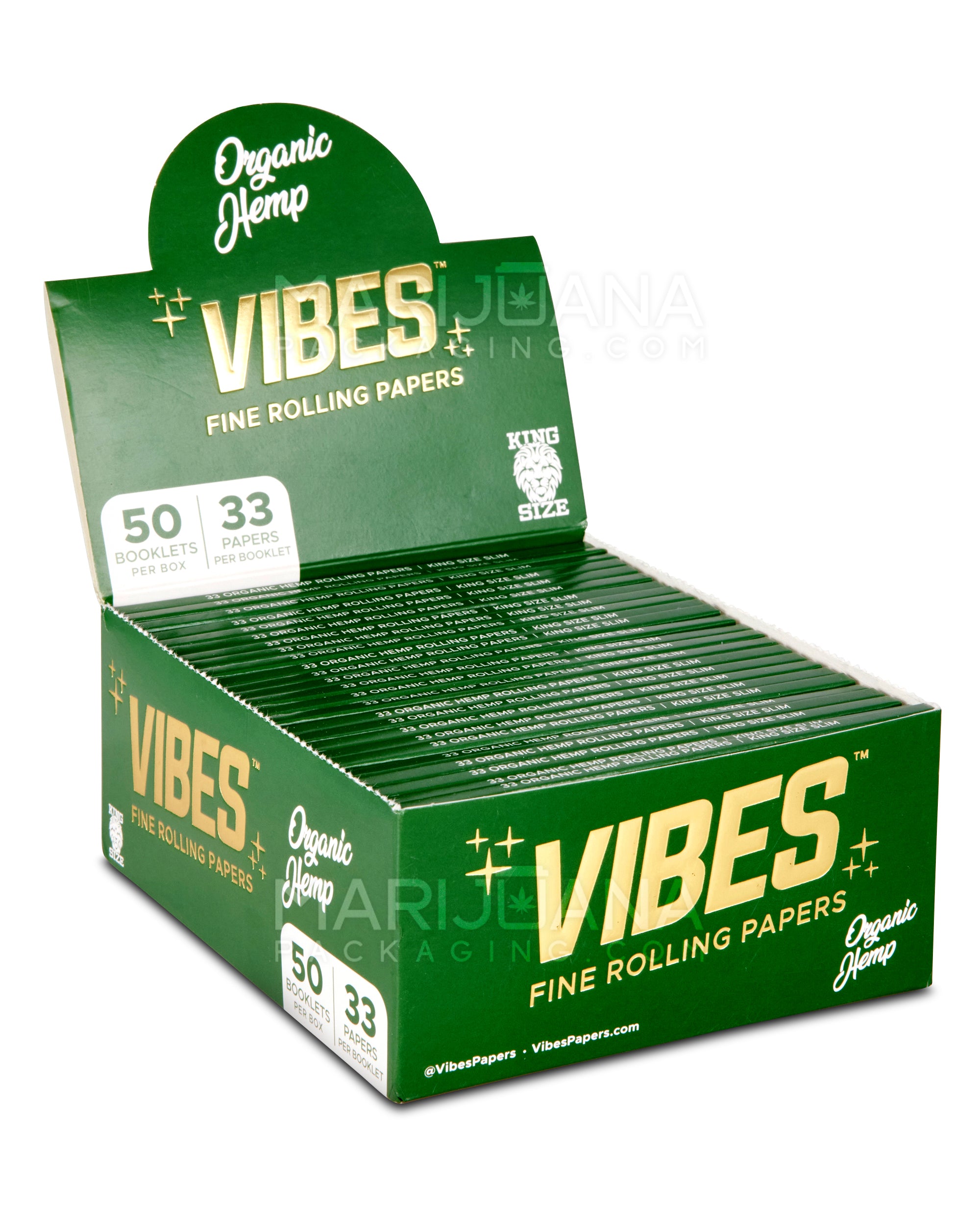 VIBES | 'Retail Display' King Size Organic Hemp Rolling Papers | 109mm - Hemp Paper - 50 Count - 1