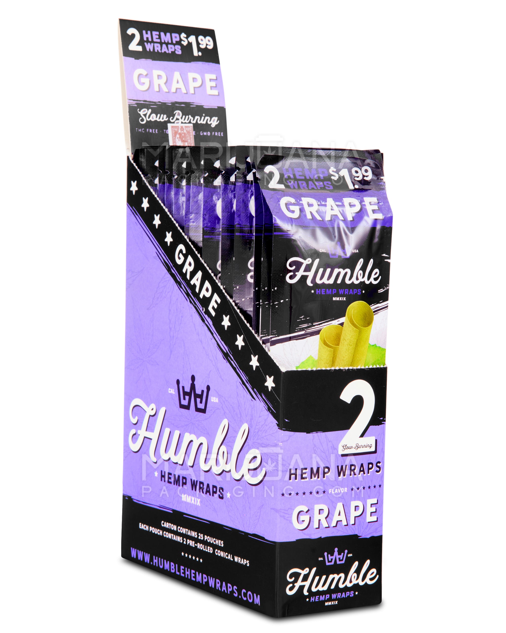 HUMBLE | 'Retail Display' Natural Hemp Blunt Wraps | 108mm - Grape - 25 Count - 1