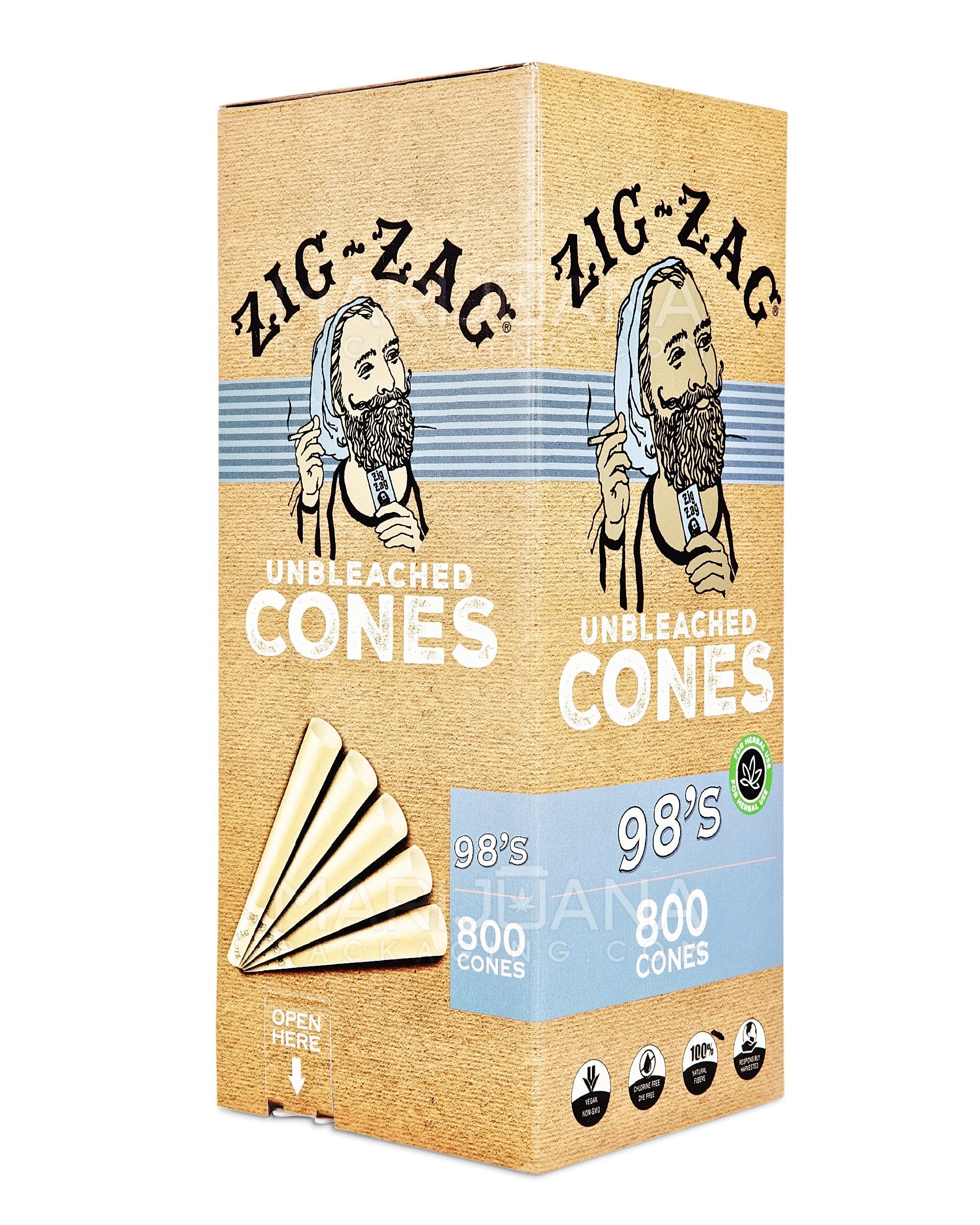 ZIG ZAG | 98 Size Pre-Rolled Cones | 98mm - Unbleached Paper - 800 Count - 1