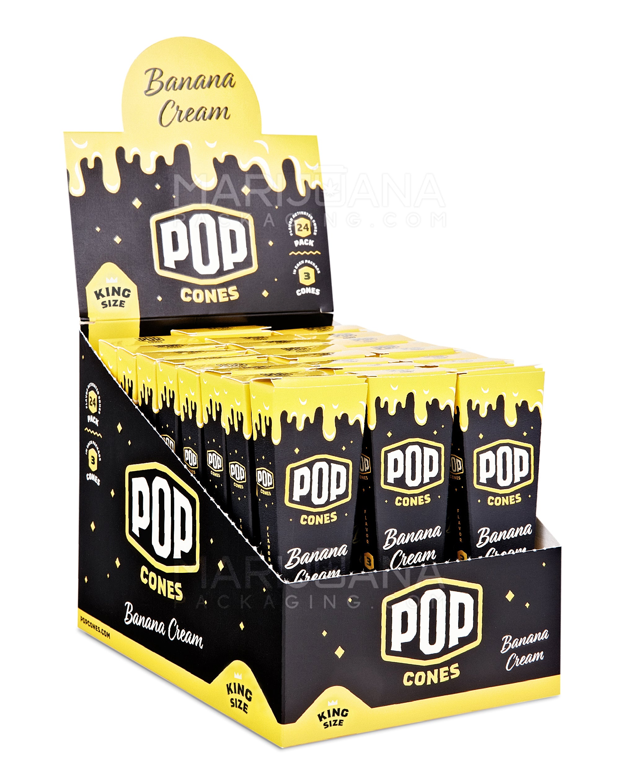 POP CONES | 'Retail Display' King Size Pre-Rolled Cones | 109mm - Banana Cream - 24 Count - 1