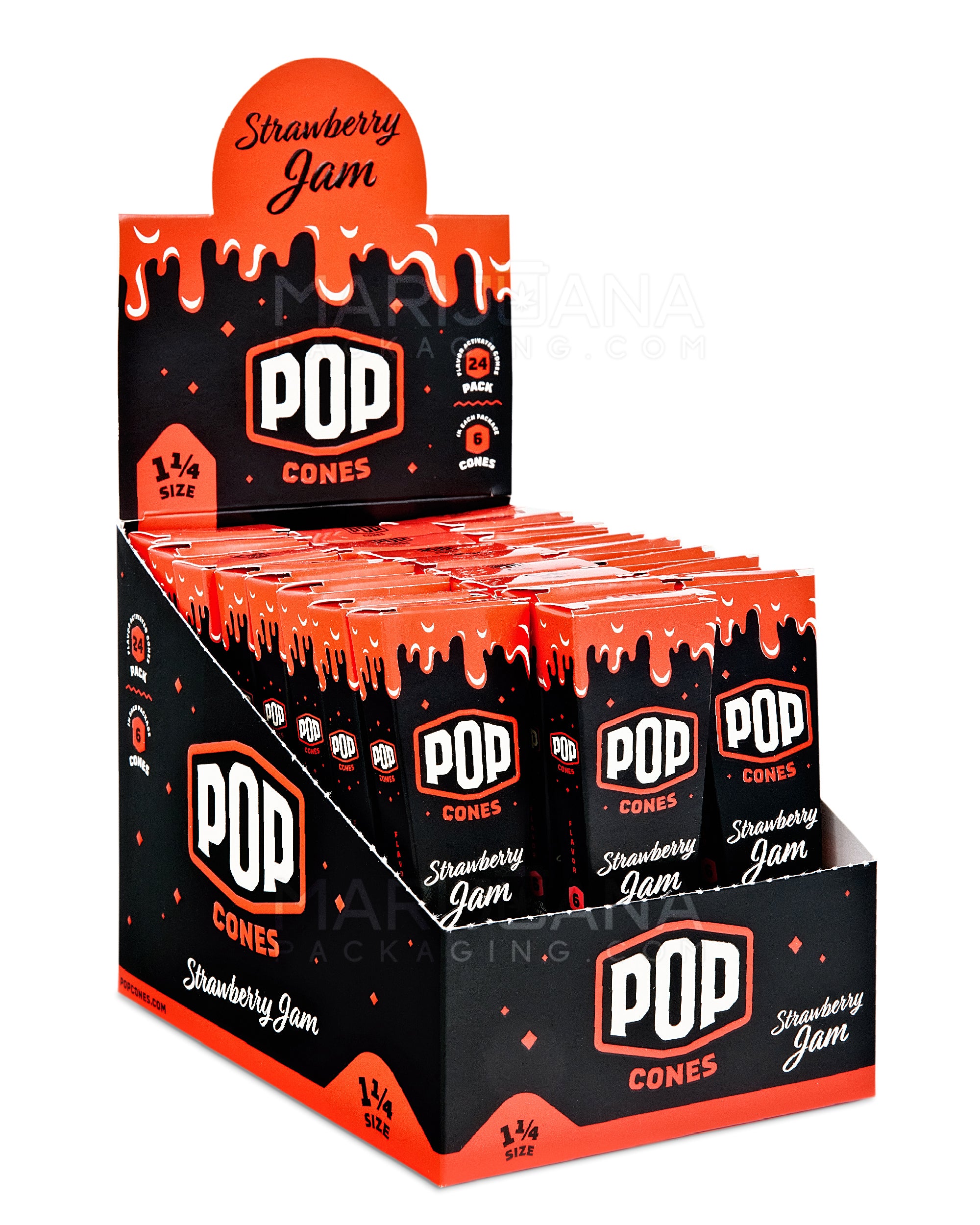 POP CONES | 'Retail Display' 1 1/4 Size Pre-Rolled Cones | 84mm - Strawberry Jam - 24 Count - 1