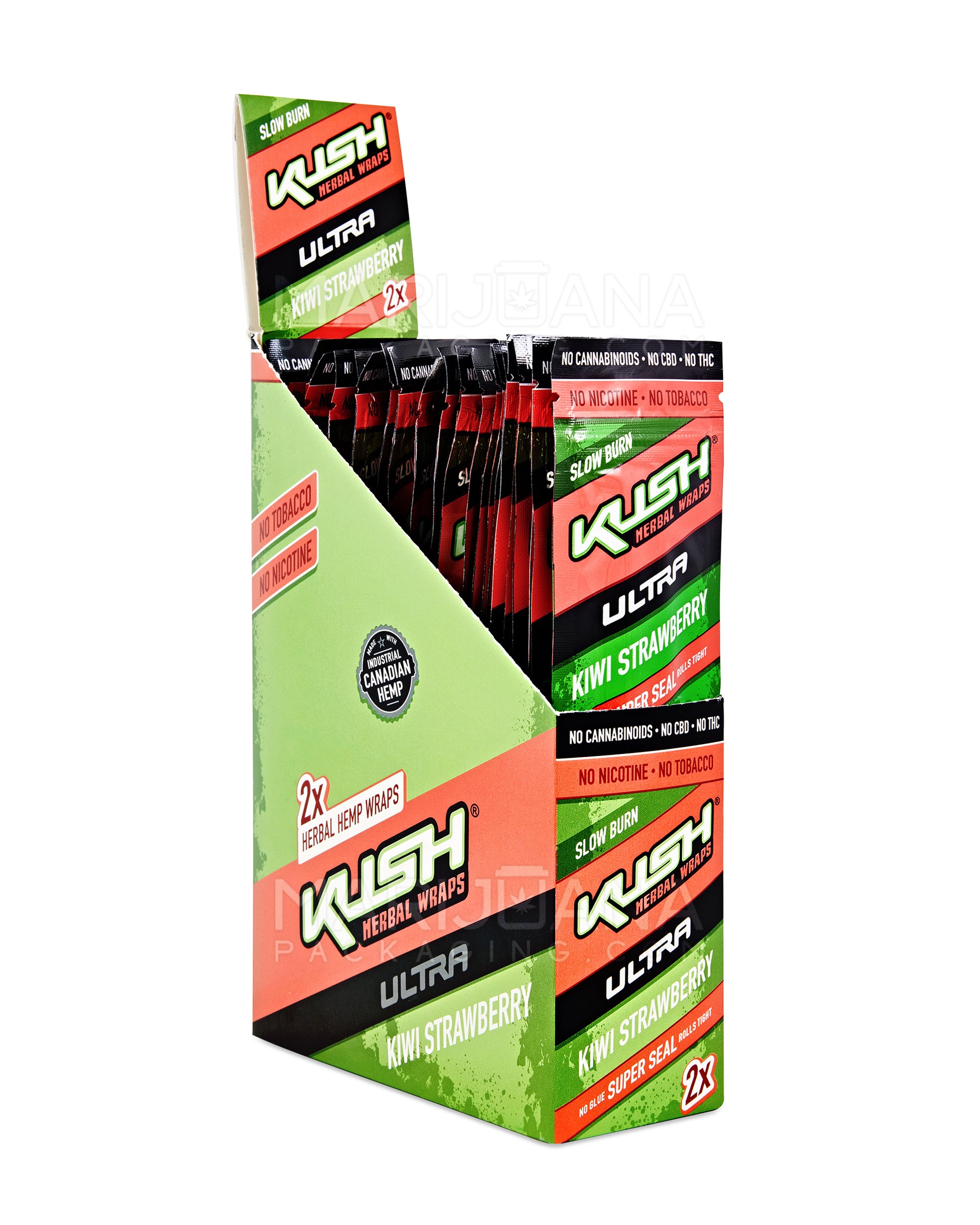 KUSH | 'Retail Display' Ultra Herbal Hemp Wraps | 121mm - Kiwi Strawberry - 25 Count - 1