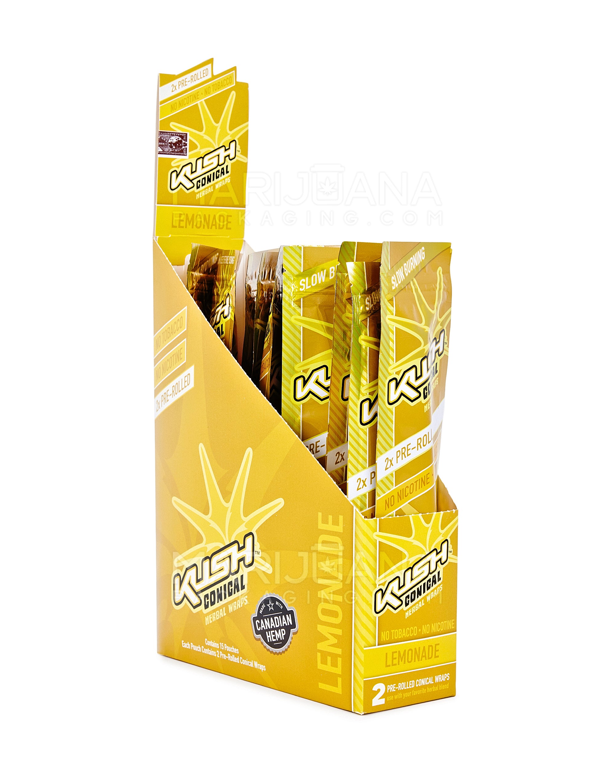KUSH | 'Retail Display' Pre Rolled Herbal Conical Wraps | 157mm - Lemonade - 15 Count - 1