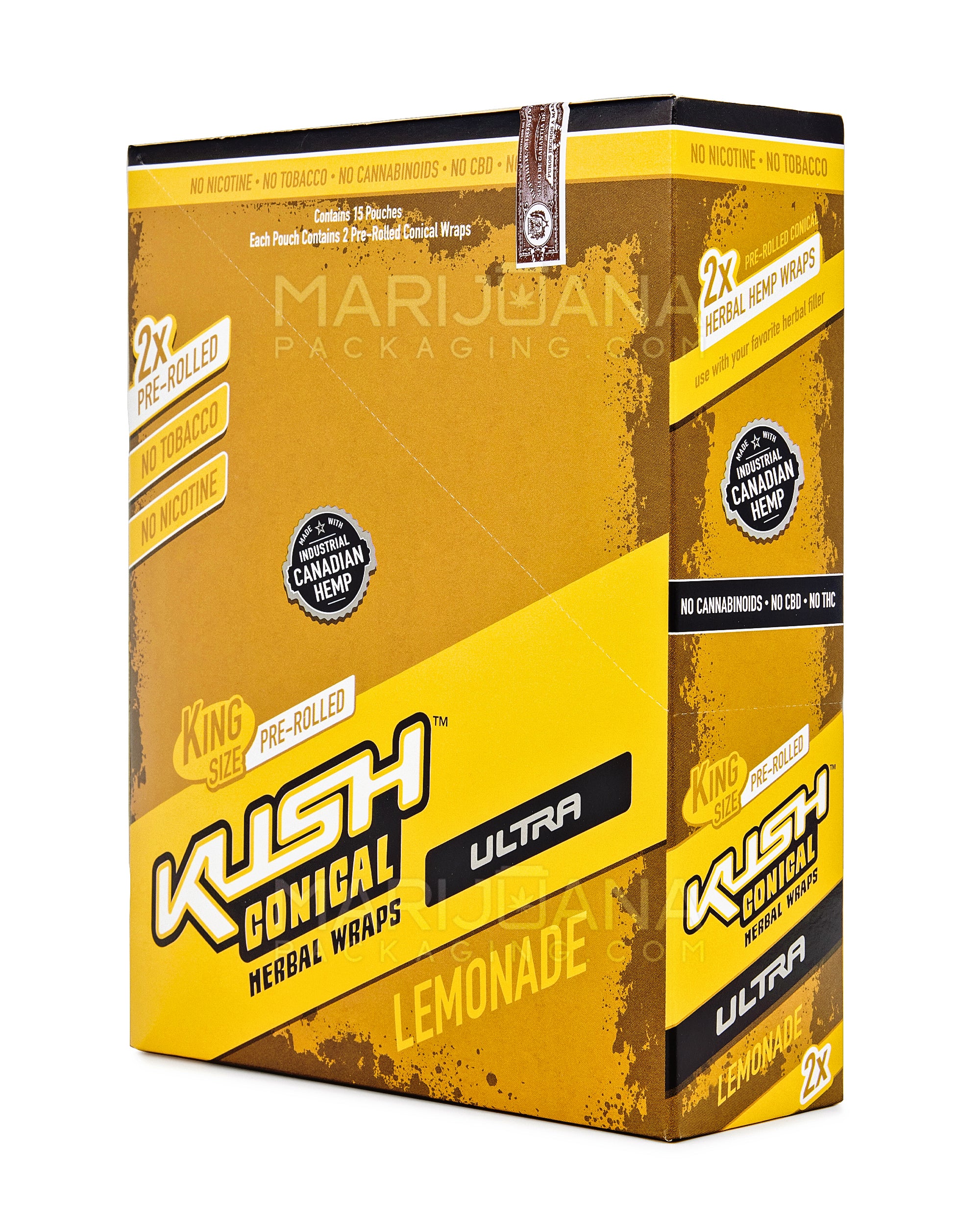 KUSH | 'Retail Display' Ultra Herbal Hemp Conical Wraps | 157mm - Lemonade - 15 Count - 4