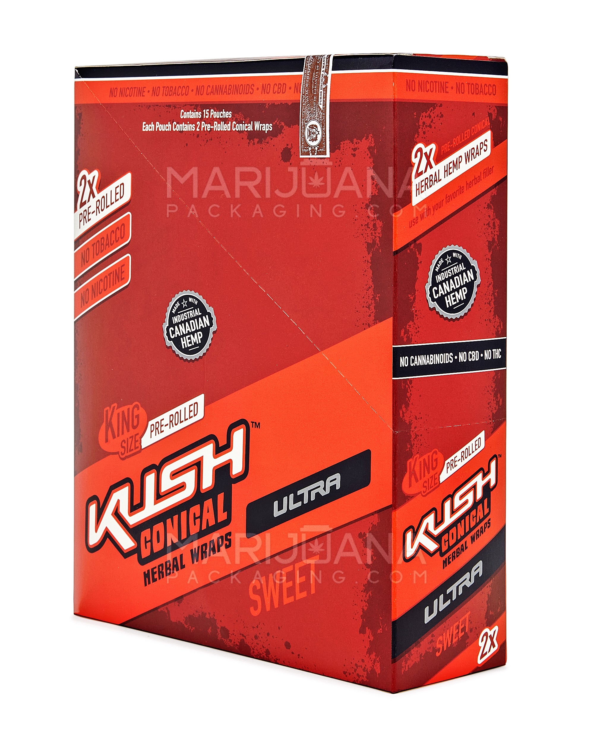 KUSH | 'Retail Display' Ultra Herbal Hemp Conical Wraps | 157mm - Sweet - 15 Count - 4